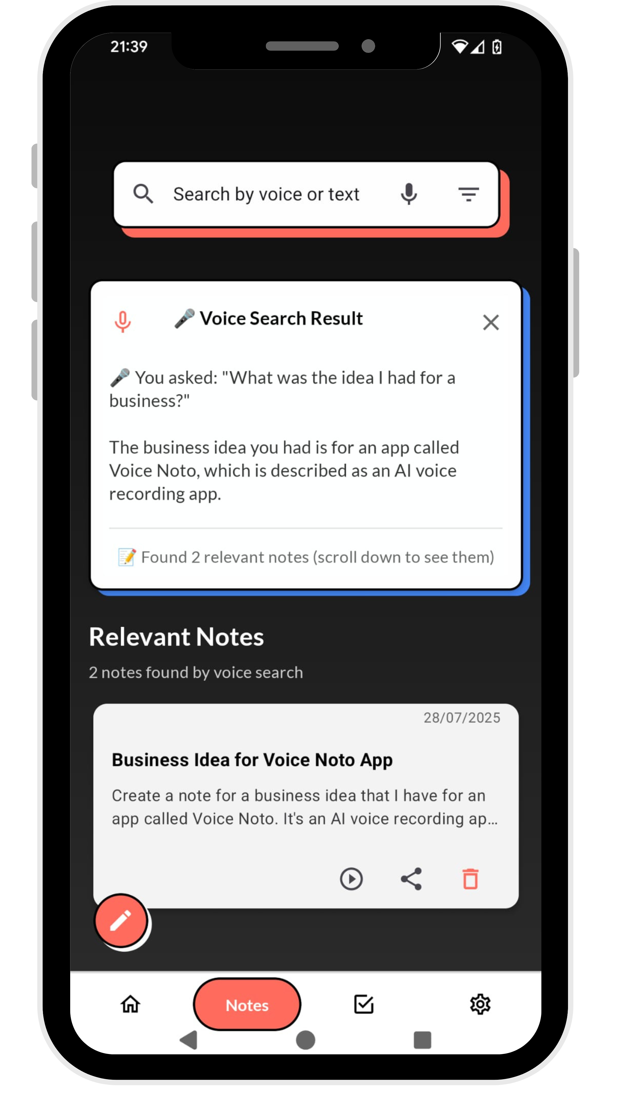 VoiceNoto App - Contextual Voice Search Demo